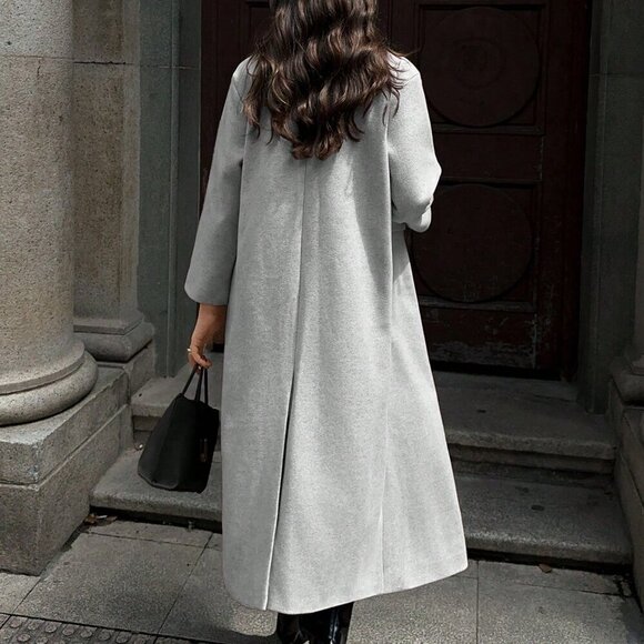 Light Grey Casual Women's Lapel Long Coat - Picture 3 of 8